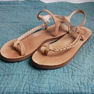 Rainbow Tan Braided Sandals Leather L9 Buckle Flip Flops